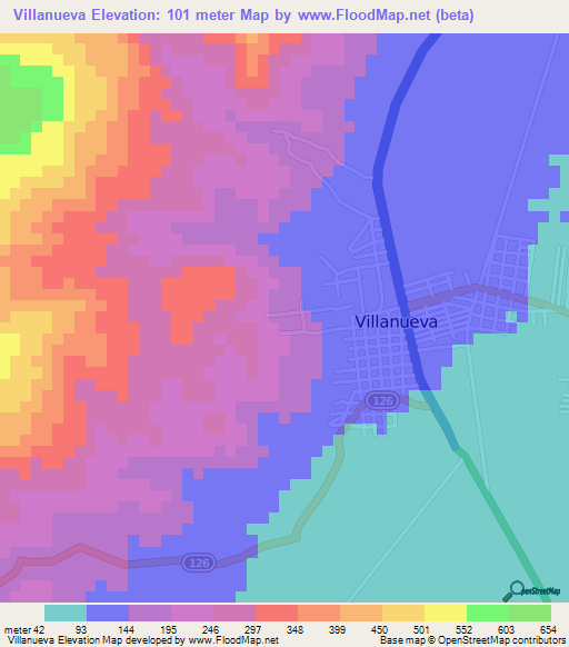 Villanueva,Honduras Elevation Map