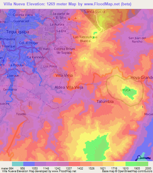 Villa Nueva,Honduras Elevation Map