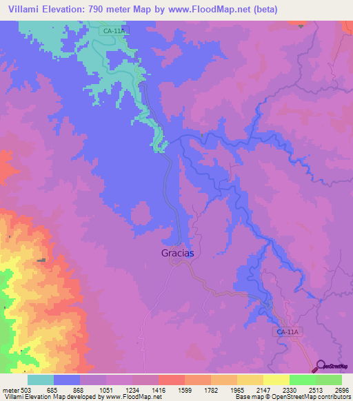 Villami,Honduras Elevation Map