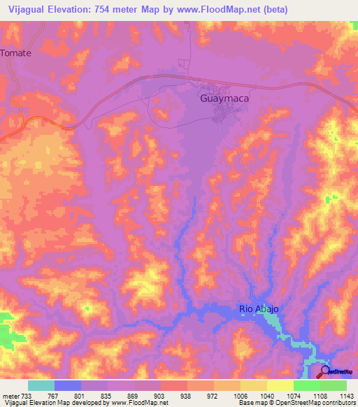 Vijagual,Honduras Elevation Map