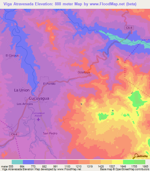 Viga Atravesada,Honduras Elevation Map