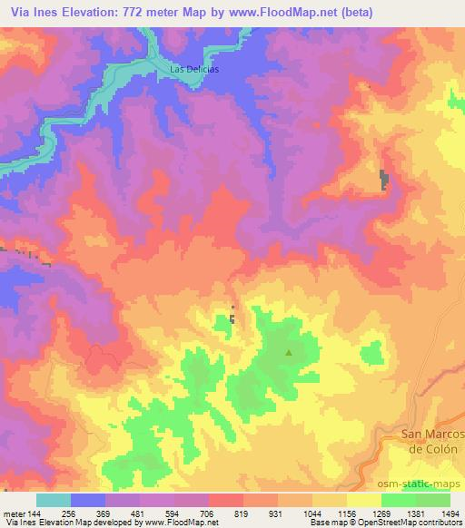 Via Ines,Honduras Elevation Map