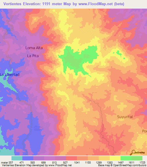 Vertientes,Honduras Elevation Map
