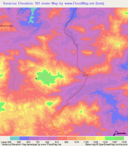 Veracruz,Honduras Elevation Map