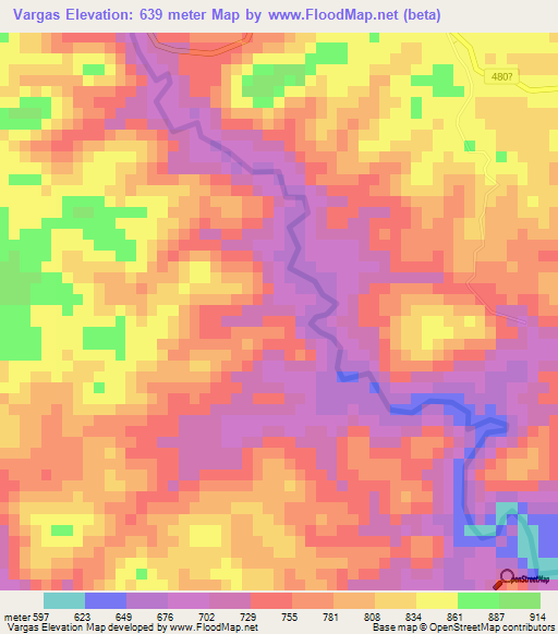 Vargas,Honduras Elevation Map