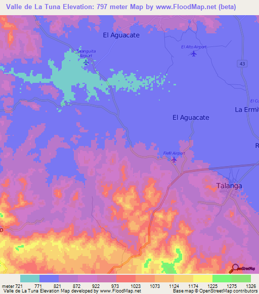 Valle de La Tuna,Honduras Elevation Map