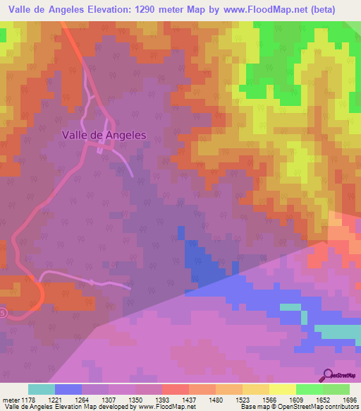 Valle de Angeles,Honduras Elevation Map
