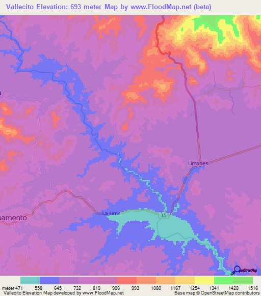 Vallecito,Honduras Elevation Map