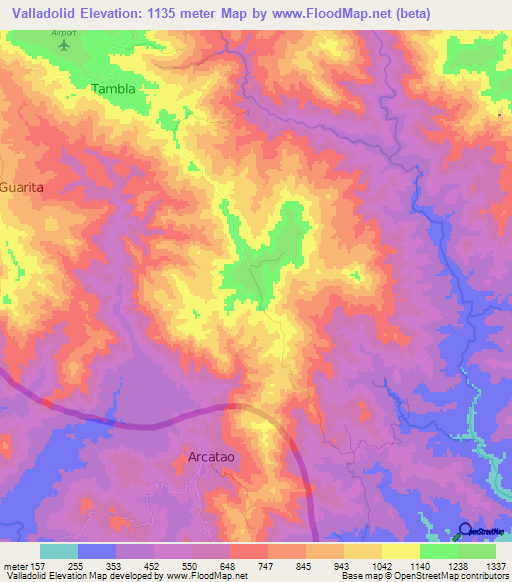 Valladolid,Honduras Elevation Map