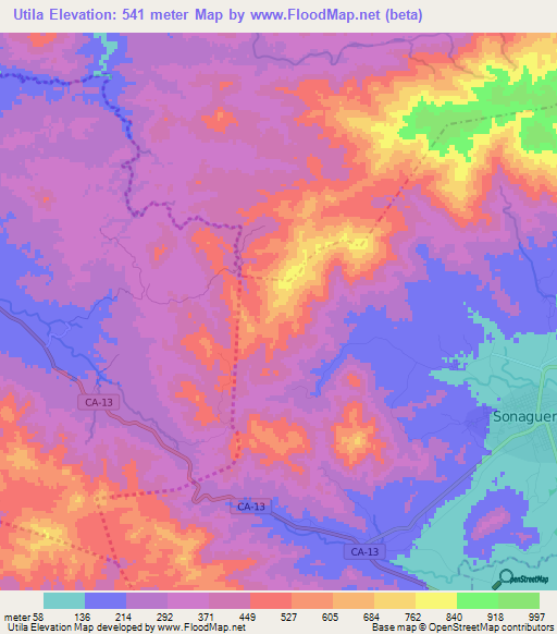 Utila,Honduras Elevation Map
