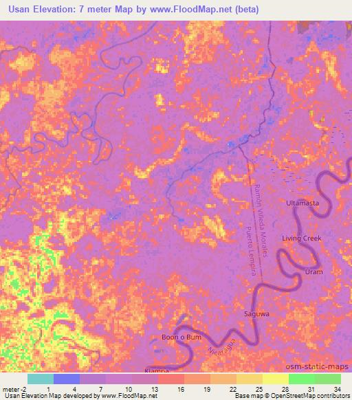 Usan,Honduras Elevation Map