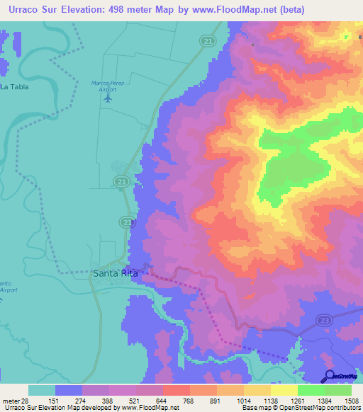 Urraco Sur,Honduras Elevation Map