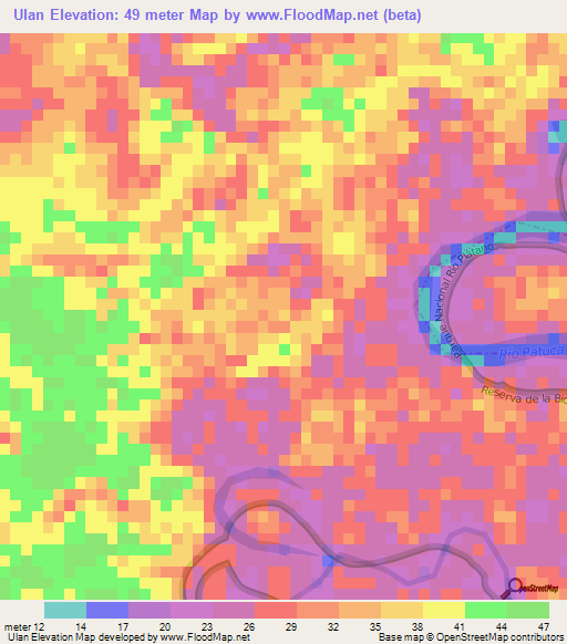 Ulan,Honduras Elevation Map