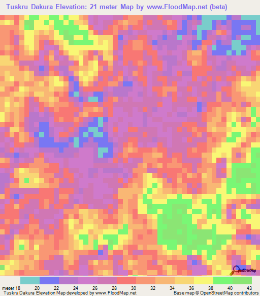 Tuskru Dakura,Honduras Elevation Map