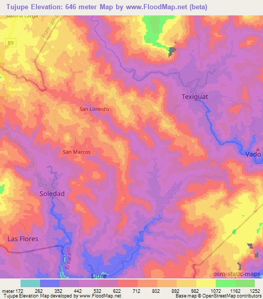 Tujupe,Honduras Elevation Map