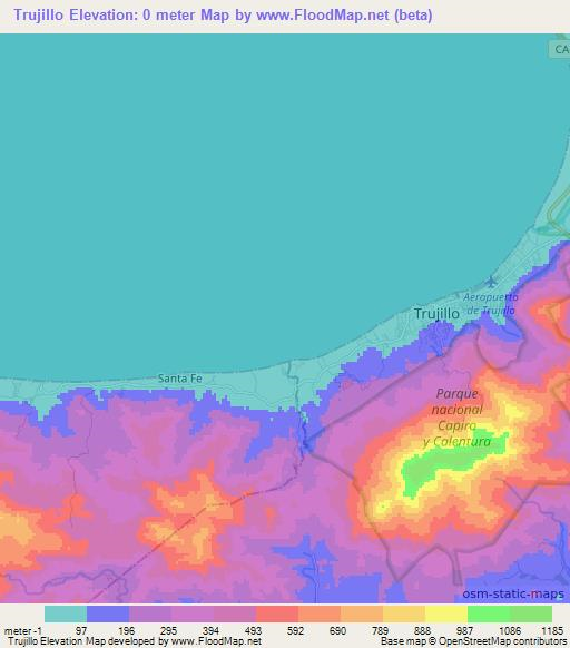 Trujillo,Honduras Elevation Map
