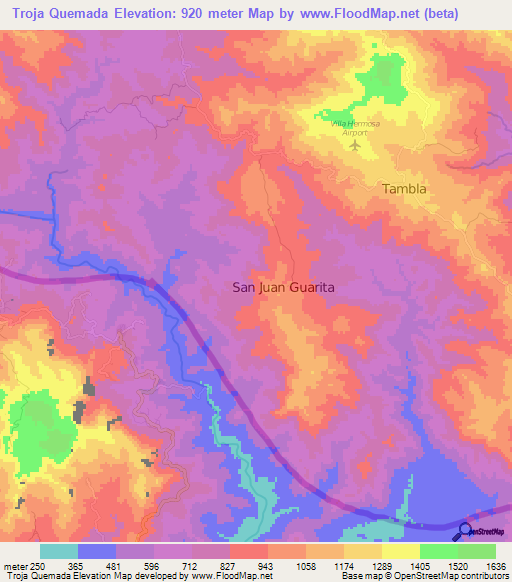 Troja Quemada,Honduras Elevation Map