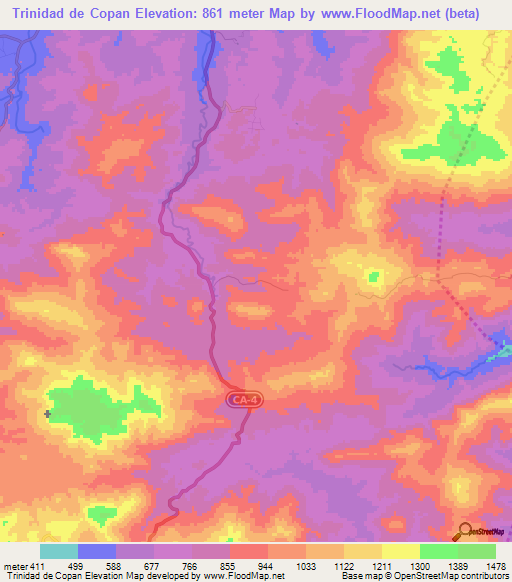 Trinidad de Copan,Honduras Elevation Map