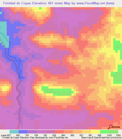 Trinidad de Copan,Honduras Elevation Map