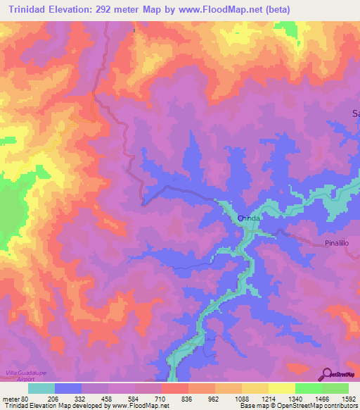 Trinidad,Honduras Elevation Map