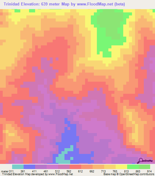 Trinidad,Honduras Elevation Map