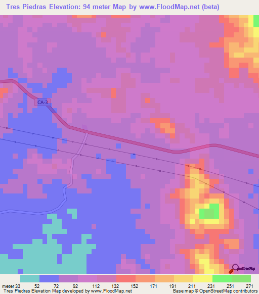 Tres Piedras,Honduras Elevation Map