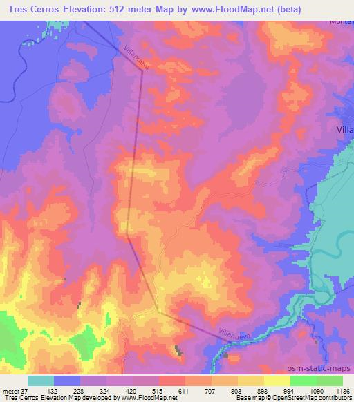 Tres Cerros,Honduras Elevation Map