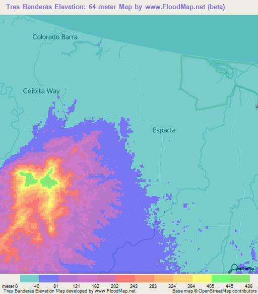 Tres Banderas,Honduras Elevation Map