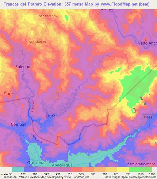 Trancas del Potrero,Honduras Elevation Map