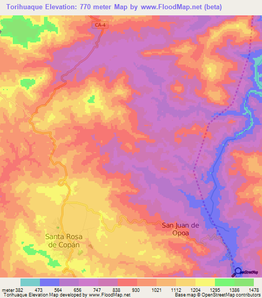 Torihuaque,Honduras Elevation Map