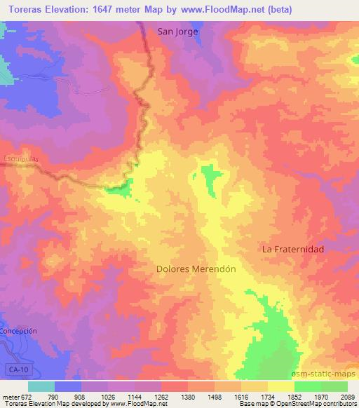 Toreras,Honduras Elevation Map