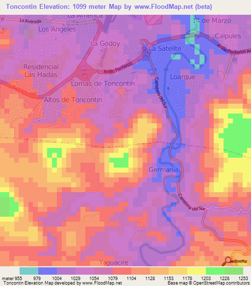 Toncontin,Honduras Elevation Map