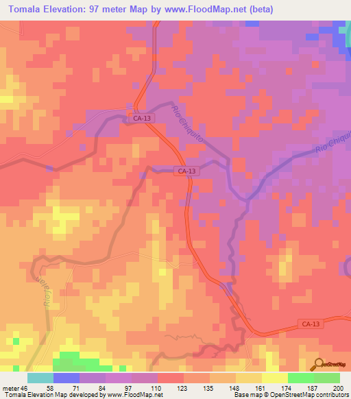 Tomala,Honduras Elevation Map