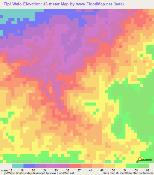 Tipi Walo,Honduras Elevation Map