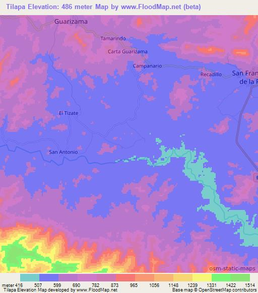 Tilapa,Honduras Elevation Map