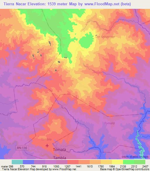 Tierra Nacar,Honduras Elevation Map