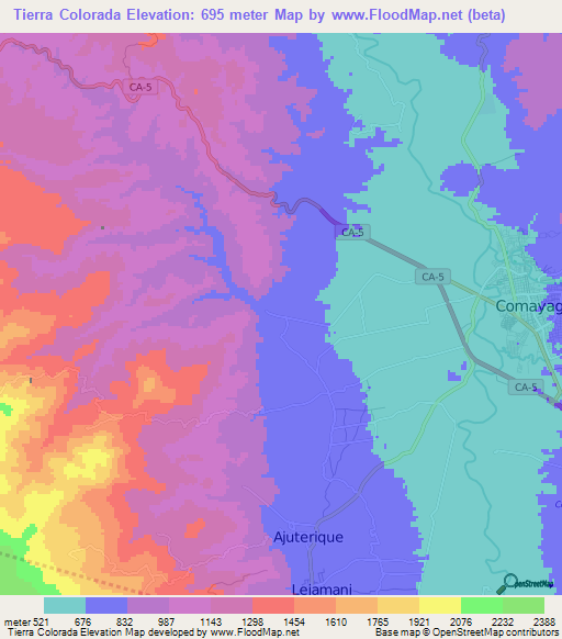 Tierra Colorada,Honduras Elevation Map