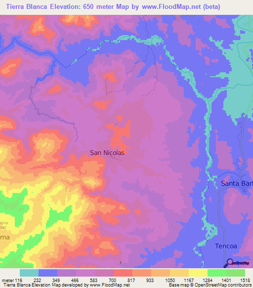 Tierra Blanca,Honduras Elevation Map