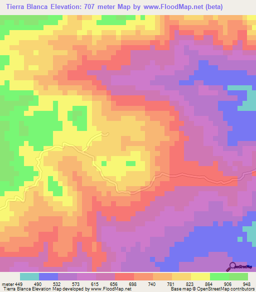 Tierra Blanca,Honduras Elevation Map