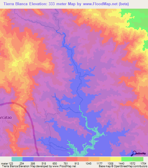 Tierra Blanca,Honduras Elevation Map