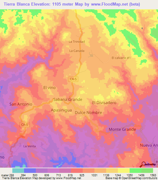 Tierra Blanca,Honduras Elevation Map