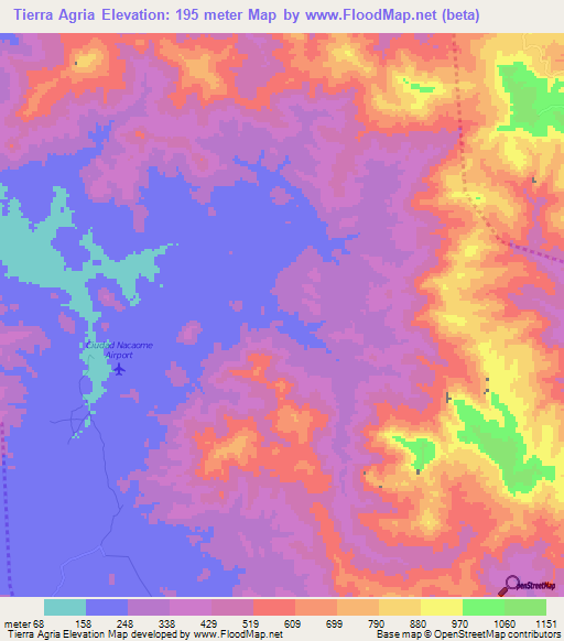 Tierra Agria,Honduras Elevation Map
