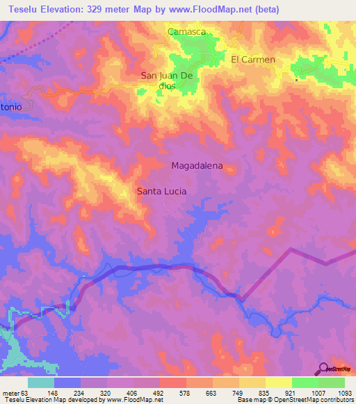 Teselu,Honduras Elevation Map