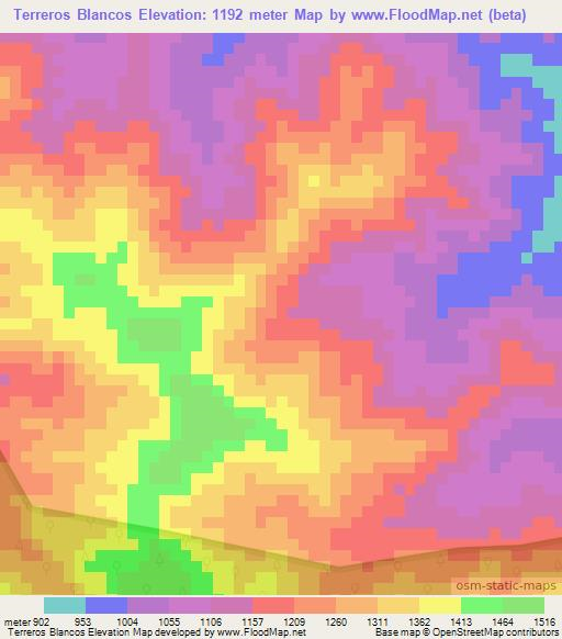 Terreros Blancos,Honduras Elevation Map