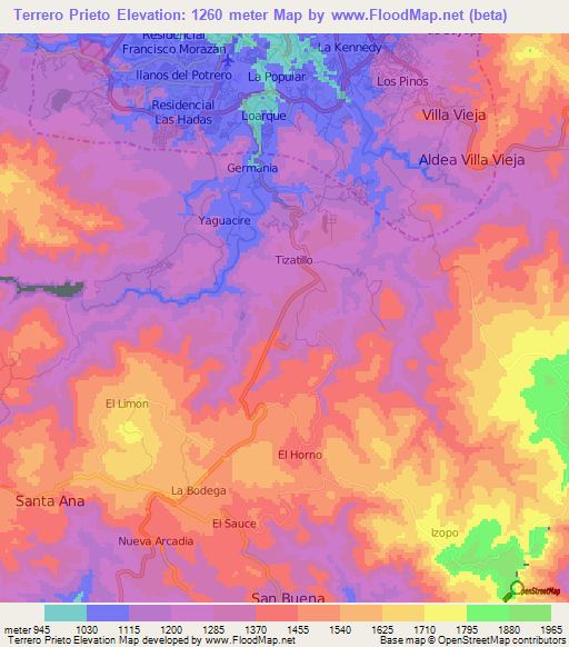 Terrero Prieto,Honduras Elevation Map