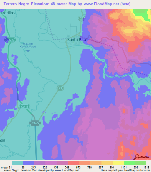 Terrero Negro,Honduras Elevation Map