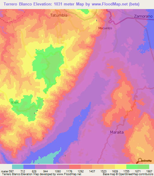 Terrero Blanco,Honduras Elevation Map