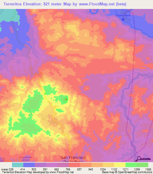 Terreritos,Honduras Elevation Map