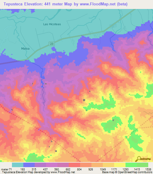 Tepusteca,Honduras Elevation Map