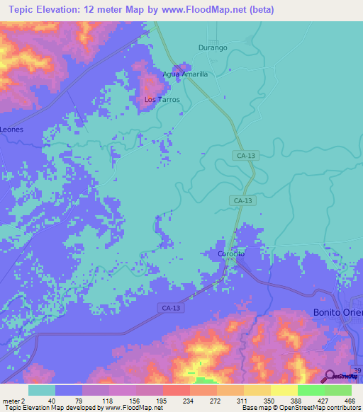 Tepic,Honduras Elevation Map